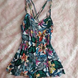 Criss cross back tropical print romper